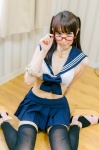 choker cosplay croptop glasses grey_eyes lechat looking_over_glasses original pleated_skirt skirt thighhighs twintails wristband zettai_ryouiki rating:Safe score:1 user:pixymisa