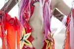 bacchus bodysuit chains cleavage cosplay detached_sleeves fingerless_gloves gloves guilty_crown multi-colored_hair usakichi yuzuriha_inori rating:Safe score:1 user:nil!