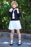 blouse bookbag cardcaptor_sakura cosplay green_eyes hat kinomoto_sakura pleated_skirt rikuta sailor_uniform scarf_tie school_uniform skirt socks rating:Safe score:1 user:pixymisa