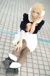 blonde_hair boots cosplay dress ear_muffs hair_clips jacket kagamine_rin pantyhose tagme_song uu vocaloid rating:Safe score:4 user:nil!
