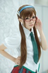 blouse cosplay glasses hairband hayase_ami makinami_mari_illustrious neon_genesis_evangelion pleated_skirt rebuild_of_evangelion school_uniform skirt tie twintails rating:Safe score:2 user:nil!