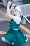 blouse cosplay hairband katana konpaku_youmu miniskirt popuri skirt sword touhou vest white_hair rating:Safe score:0 user:nil!