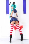 ass blue_hair boots cosplay elbow_gloves gloves hairband hatsune_miku kantai_collection necoco panties pleated_skirt red_legwear sailor_uniform school_uniform shimakaze_(kantai_collection) skirt striped_legwear thighhighs thong twintails vocaloid void_necoco white_legwear rating:Safe score:1 user:nil!