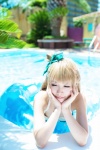 bikini_top blonde_hair cosplay inner_tube kurasaka_kururu love_live!_school_idol_project minami_kotori pool side_ponytail spica swimsuit wet rating:Safe score:0 user:nil!