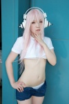 bikini cosplay croptop headphones hiiragi_yukino nitro_super_sonic pink_hair shorts super_soniko swimsuit rating:Safe score:1 user:pixymisa