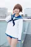blouse cosplay minami_(iii) miyafuji_yoshika pantyhose sailor_uniform scarf school_uniform sheer_legwear strike_witches swimsuit rating:Safe score:0 user:pixymisa