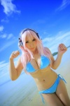 animal_ears beach bikini bunny_ears cleavage cosplay headphones nitro_super_sonic ocean pink_hair saku side-tie_bikini super_soniko swimsuit underboob rating:Safe score:1 user:nil!