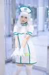 cosplay dress gloves idolmaster mike nurse nurse_cap nurse_uniform shijou_takane thighhighs white_hair white_legwear zettai_ryouiki rating:Safe score:0 user:nil!