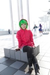 boots cosplay gloves green_hair gumi hoodie jacket matryoshka_(vocaloid) pantyhose red_eyes shirakawa_minoru shorts vocaloid rating:Safe score:0 user:pixymisa