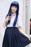 blouse blue_hair cosplay furude_rika higurashi_no_naku_koro_ni mimi_(ii) pleated_skirt school_uniform skirt skirt_lift suspenders rating:Safe score:0 user:nil!