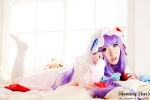 bed cosplay dress hat patchouli_knowledge purple_hair robe saku sweet_garden thighhighs touhou rating:Safe score:0 user:nil!