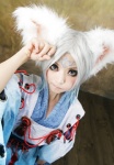 animal_ears cosplay hiiro_no_kakera kimono kneesocks kotaro osaki_kitsune sandals tail white_hair rating:Safe score:2 user:Kryzz