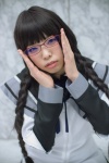 akemi_homura blouse cosplay glasses hiiragi_haruka jacket puella_magi_madoka_magica purple_eyes ribbon_tie twin_braids rating:Safe score:0 user:pixymisa
