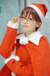 cosplay glasses k-on! manabe_nodoka oshinko santa_costume school_uniform shawl stocking_cap rating:Safe score:0 user:nil!