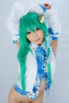blouse bottomless cosplay detached_sleeves green_hair kochiya_sanae lenfried open_clothes touhou rating:Questionable score:0 user:nil!