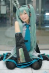 aqua_hair blouse cosplay detached_sleeves hatsune_miku headset maitako pleated_skirt skirt thighhighs tie twintails vocaloid rating:Safe score:0 user:pixymisa