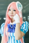 blouse blue_eyes bowtie cosplay gloves headdress megurine_luka mineko pink_hair vocaloid rating:Safe score:0 user:pixymisa