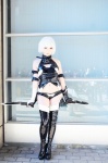 bandages boots cosplay fate/apocrypha fate/series halter_top iwori jack_the_ripper knives shorts thigh_boots thighhighs white_hair rating:Safe score:3 user:nil!