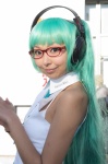 aqua_hair cosplay glasses hatsune_miku headphones necoco sleeveless_blouse tie twintails vocaloid rating:Safe score:0 user:pixymisa