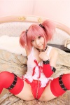 babydoll bed collar cosplay garter_belt hanamura_misaki kaname_madoka leash panties pink_hair puella_magi_madoka_magica thighhighs twintails rating:Safe score:1 user:nil!