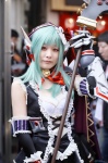 aqua_hair blouse cape cosplay elbow_gloves gauntlet gloves hairband jumper meru scythe tagme_character tagme_series rating:Safe score:0 user:nil!