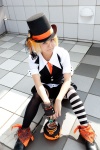 blonde_hair cosplay dress_shirt hat kagamine_len kaieda_show shorts thighhighs tie trick_and_treat_(vocaloid) vest vocaloid rating:Safe score:0 user:pixymisa