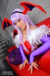 bodysuit boots cleavage cosplay detached_sleeves head_wings morrigan_aensland nogu pantyhose purple_hair vampire_(game) wings rating:Safe score:3 user:nil!