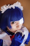 apron blue_hair cosplay dress elbow_gloves eyepatch gloves hairband handcuffs hisame_chirumi ikkitousen maid maid_uniform ryomou_shimei rating:Safe score:1 user:nil!