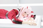cosplay darling_in_the_franxx dress emerald horns pink_hair ratings:s usakichi zero_two rating:Questionable score:0 user:nil!