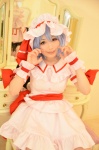 blue_hair cosplay dress hat remilia_scarlet shizuku touhou touhou_muge_youji wings rating:Safe score:2 user:nil!