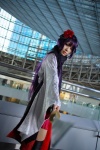 cosplay gauntlets glaive horns inu_boku_secret_service kimono mask miniskirt naginata nakko purple_hair scarf shirakiin_ririchiyo skirt thighhighs rating:Safe score:1 user:pixymisa