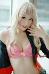 bikini_top blonde_hair cleavage cosplay jacket macross macross_frontier open_clothes sheryl_nome swimsuit torn_clothing trousers wakame rating:Safe score:1 user:CC