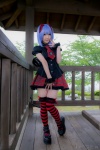 blouse blue_hair bow cosplay croptop lenfried miniskirt remilia_scarlet skirt tail_plug thighhighs touhou twintails wings zettai_ryouiki rating:Questionable score:0 user:nil!