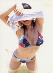 beach bikini cleavage isoyama_sayaka ocean pre_pri_17 shirt_lift swimsuit tshirt rating:Safe score:0 user:nil!