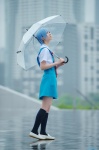 ayanami_rei blue_hair cosplay jumper kneesocks neon_genesis_evangelion rain rinami sailor_uniform school_uniform umbrella rating:Safe score:0 user:nil!