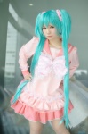 aqua_hair cosplay dress hatsune_miku pantyhose saori twintails vocaloid rating:Safe score:2 user:nil!