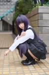 black_legwear blouse cosplay inu_boku_secret_service jumper purple_hair ririmiru school_uniform shirakiin_ririchiyo squatting thighhighs zettai_ryouiki rating:Safe score:0 user:nil!