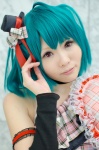 ahoge aqua_hair cosplay croptop detached_sleeves kotori macross macross_frontier ranka_lee top_hat rating:Safe score:0 user:nil!