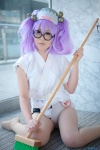 bells broom cosplay glasses hairband haori hyakka_ryouran_samurai_girls kiichigo_taruto naoe_kanetsugu_(samurai_girls) pantyhose purple_hair red_eyes sheer_legwear swim_trunk twintails rating:Safe score:1 user:pixymisa