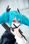 amamiya_tsubasa aqua_eyes aqua_hair cosplay gun hairbows hatsune_miku mask overcoat vocaloid rating:Safe score:0 user:pixymisa