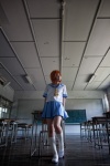 asae_ayato blouse blue_eyes cosplay higurashi_no_naku_koro_ni kneehighs miniskirt orange_hair pleated_skirt ryuuguu_rena sailor_uniform school_uniform skirt tie rating:Safe score:0 user:Kryzz