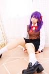 blouse cosplay fate/series fate/stay_night hair_ribbons matou_sakura purple_hair sachi_budou school_uniform skirt socks vest rating:Safe score:0 user:nil!