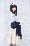 black_legwear cosplay hairband idolmaster idolmaster_cinderella_girls pantyhose sagisawa_fumika scarf skirt sweater tamago rating:Safe score:0 user:nil!