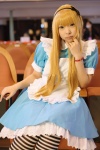 apron blonde_hair cosplay dress hairband maid maid_uniform natsume_megumi original striped thighhighs rating:Safe score:0 user:nil!