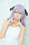 cosplay hanyuu higurashi_no_naku_koro_ni horns one-piece_swimsuit purple_hair swimsuit taotsu rating:Safe score:1 user:nil!