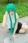 cosplay green_hair higurashi_no_naku_koro_ni miniskirt non_(ii) pantyhose skirt sonozaki_shion sweater_vest turtleneck rating:Safe score:1 user:nil!