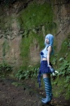 asakura_kana blue_hair cosplay croptop gundam msm-07_z'gok pleated_skirt skirt striped tank_top thighhighs zettai_ryouiki rating:Safe score:1 user:nil!