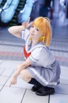 ahoge cosplay kneesocks love_live!_sunshine!! naru orange_hair pleated_skirt sailor_uniform school_uniform skirt takami_chika rating:Safe score:0 user:nil!