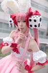 amamiya_tooru animal_ears bunny_ears cosplay dice di_gi_charat dress pink_hair usada_hikaru rating:Safe score:0 user:nil!