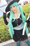 aqua_hair cosplay detached_sleeves dress hatsune_miku negi striped tagme_song tenko thighhighs twintails vocaloid witch_hat zettai_ryouiki rating:Safe score:0 user:nil!